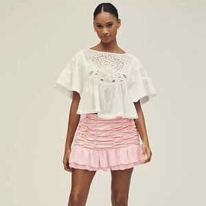 Anthropologie Maeve Satin Chiffon Ruched Mini Skirt (New Medium)